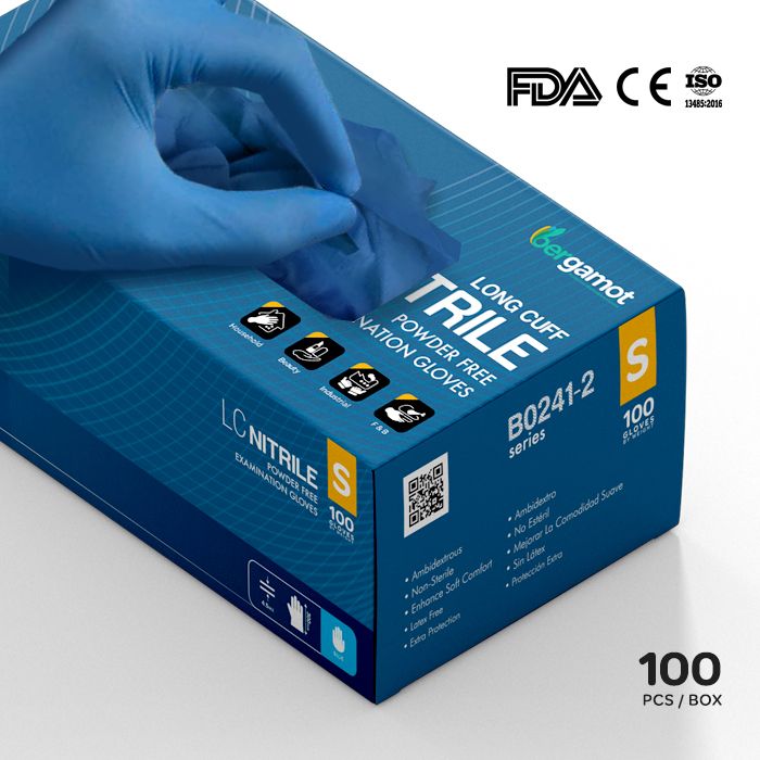 Nitrile Long Cuff Powder Free Examination Gloves